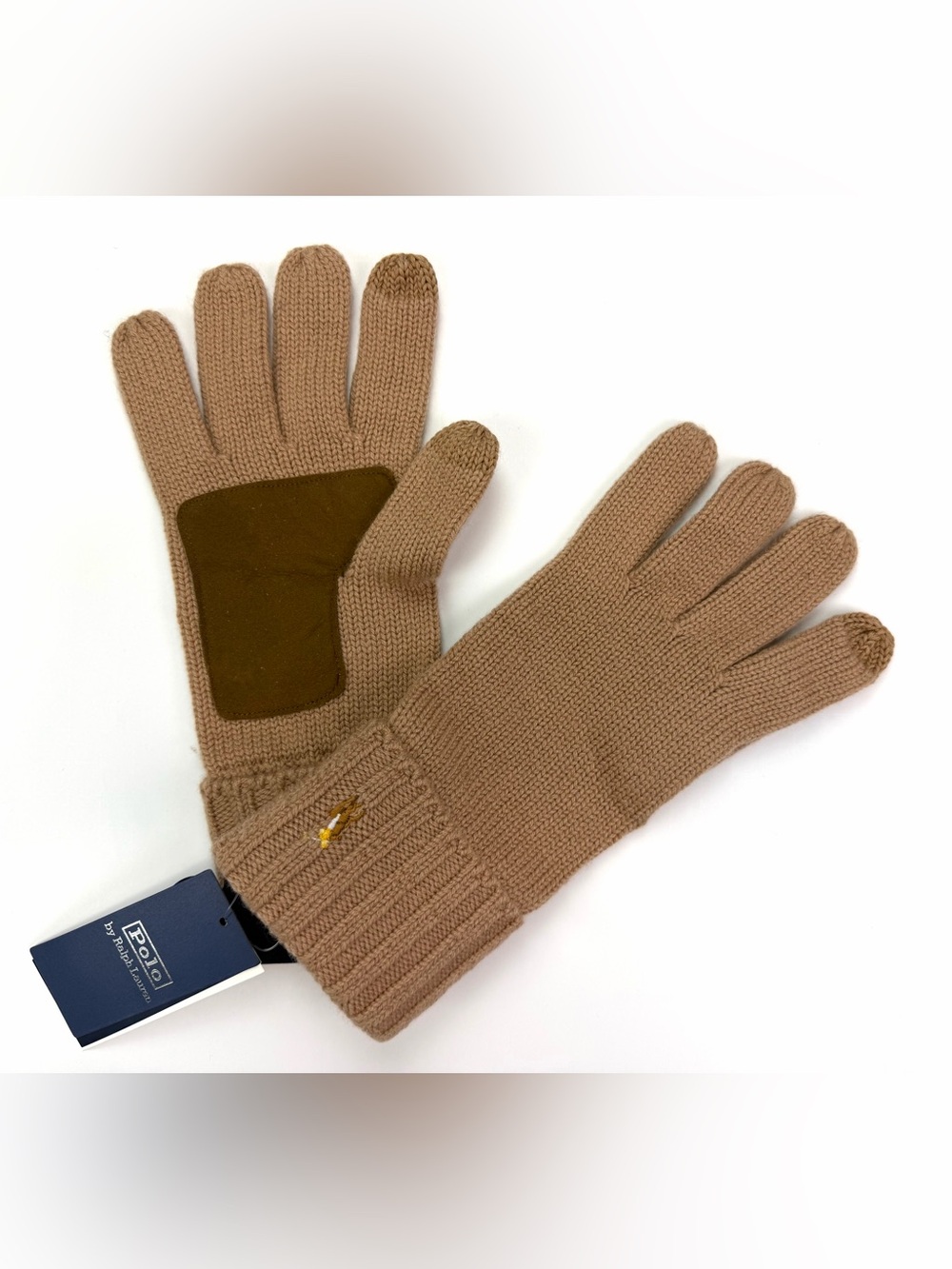 Polo Ralph Lauren Men's Pony Cashmere Wool Blend Camel Tan Gloves Suede Palm
